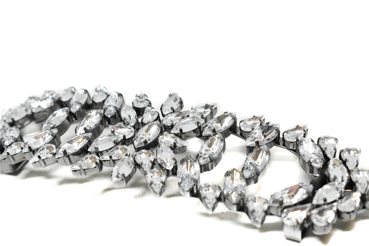 Floral Rhinestone Buckle Silver Clear