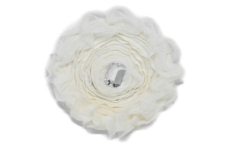 Embroidered Flower Rhinestone Applique White 3.88"