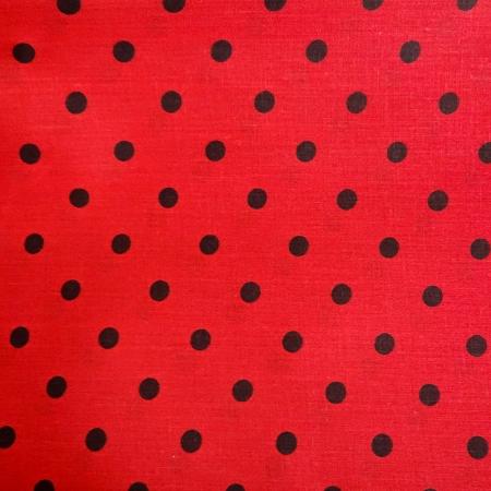 1/2″ Half Inch Black Polka Dot on Red Poly Cotton Fabric,