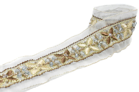 Floral Organza Beaded Trim 1.90"