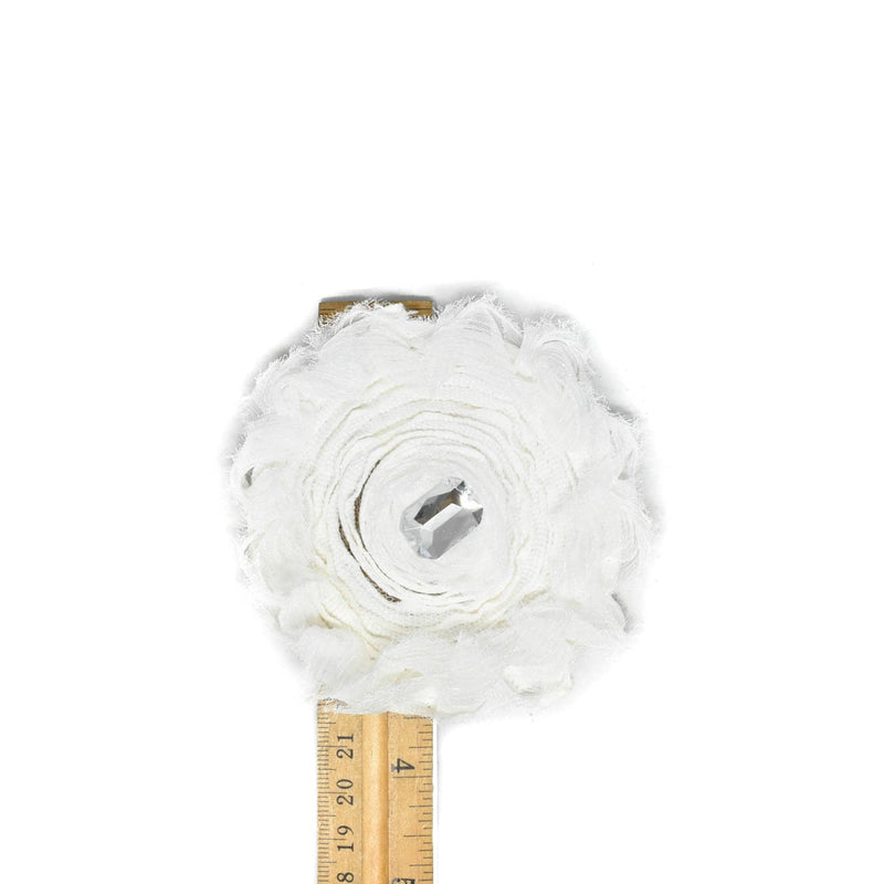 Embroidered Flower Rhinestone Applique White 3.88"