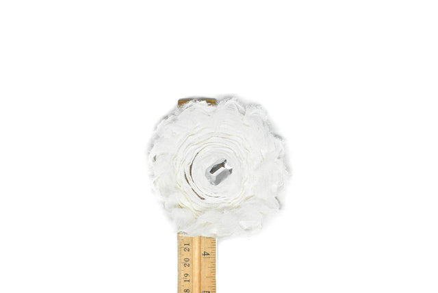Embroidered Flower Rhinestone Applique White 3.88"