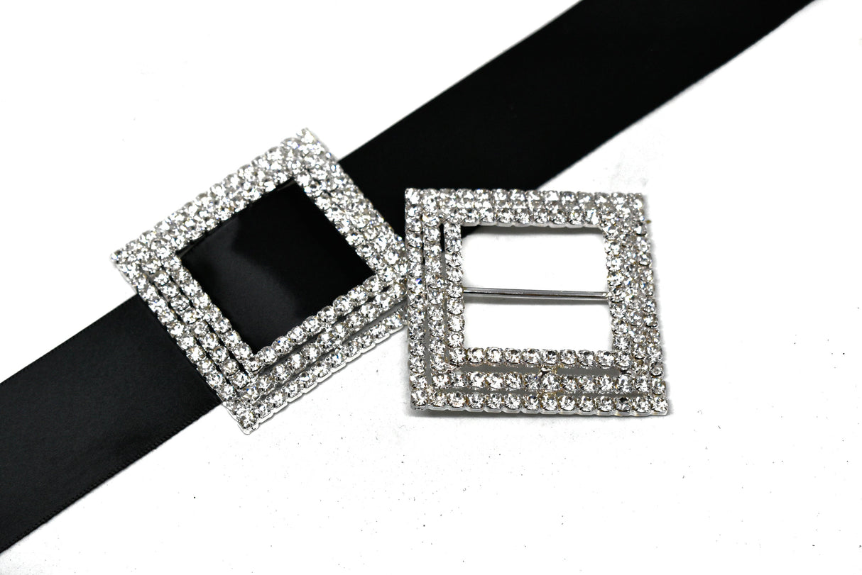 Rhinestone Buckle Square Clear 2.5in