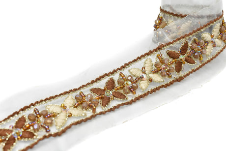 Floral Organza Beaded Trim 1.90"