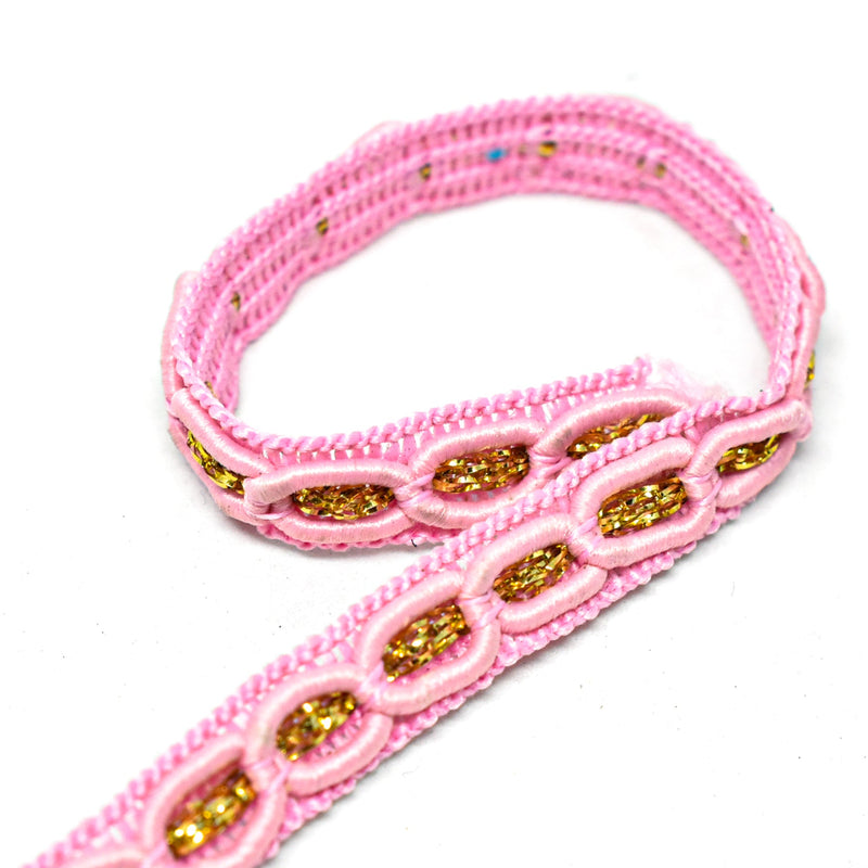 Braided Gimp Trim Pink Metallic Gold 1/2"