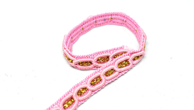 Braided Gimp Trim Pink Metallic Gold 1/2"