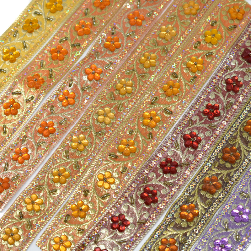Sequins Embroidered Floral Trim 1 Inch