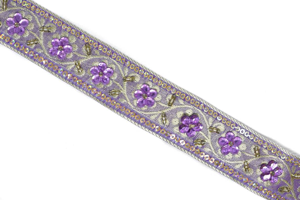 Sequins Embroidered Floral Trim 1 Inch