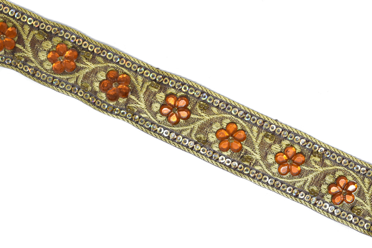 Sequins Embroidered Floral Trim 1 Inch