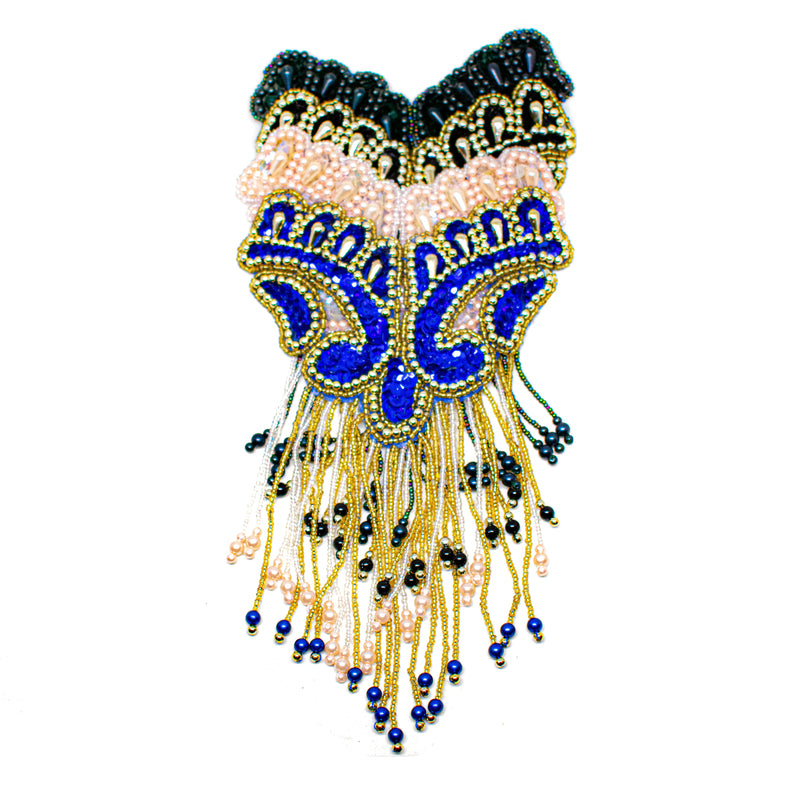 Beaded Fringe Applique Black Gold 8.5x5.5