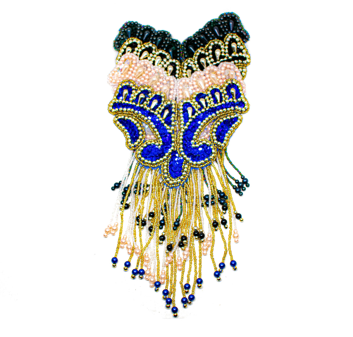 Beaded Fringe Applique Black Gold 8.5x5.5