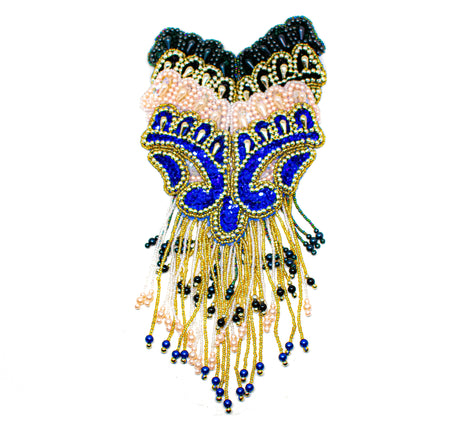 Beaded Fringe Applique Black Gold 8.5x5.5