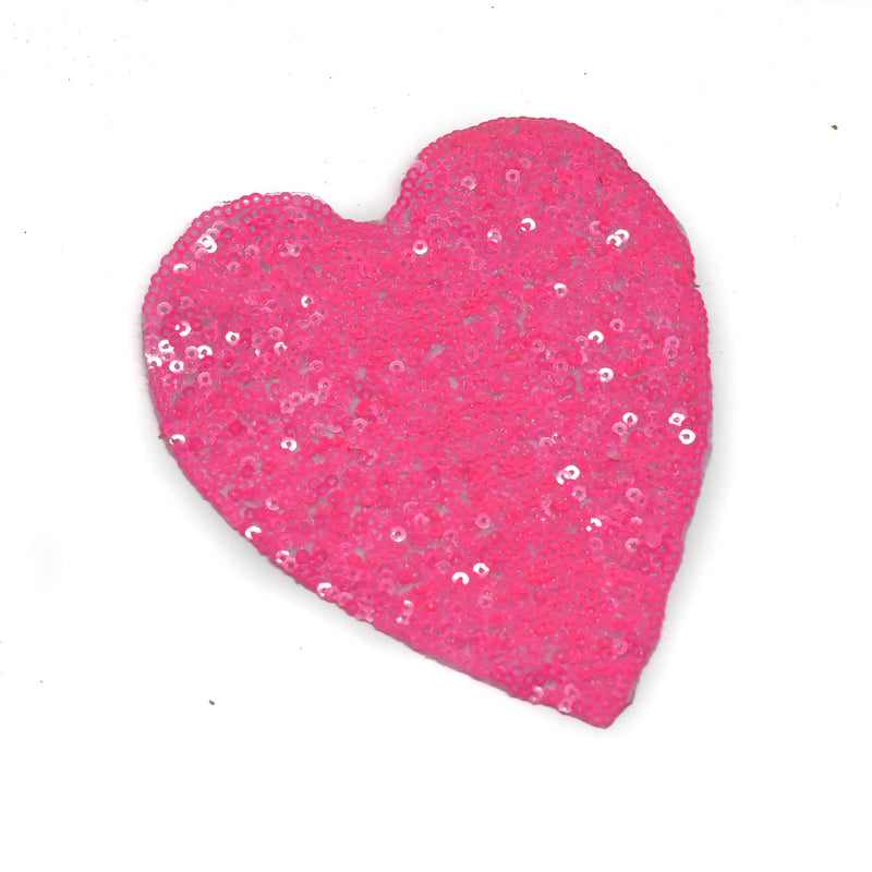 Sequins Heart Applique Pink Rhinestone Pearl 4.5x5