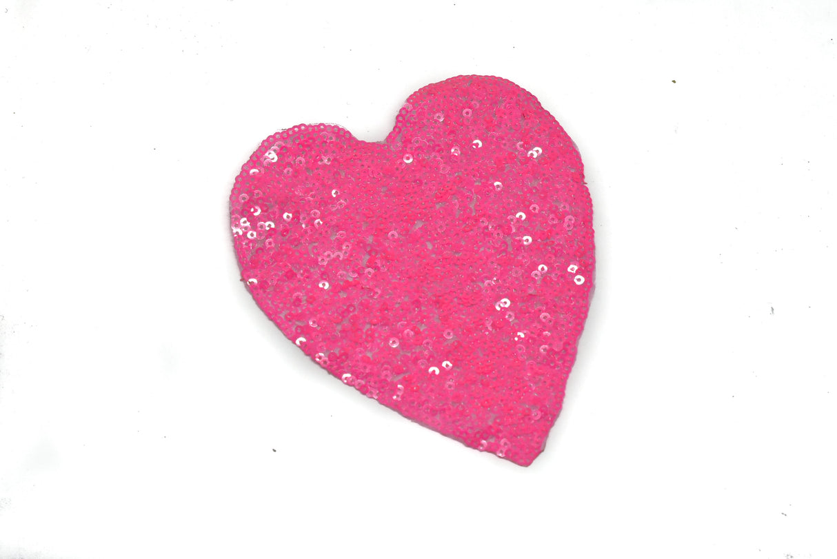 Sequins Heart Applique Pink Rhinestone Pearl 4.5x5