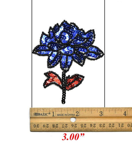 Sequins Flower Applique Iron-On Blue Red