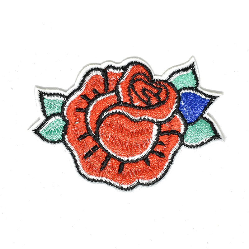 Embroidered Rose Patch Iron-On Sew-On 3 x 2