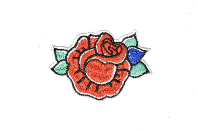 Embroidered Rose Patch Iron-On Sew-On 3 x 2