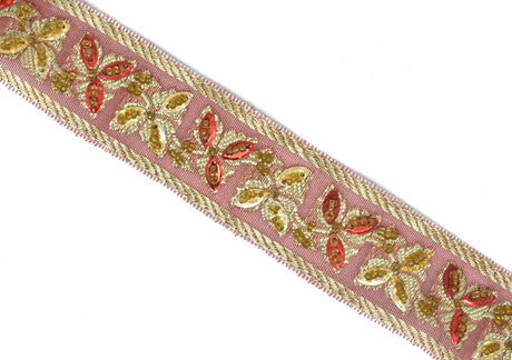 Sequins Beaded Floral Trim Red 1.25 Inch