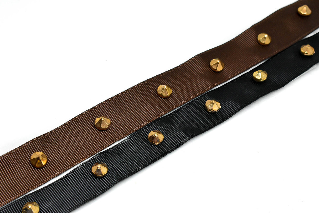 Studded Grosgrain Ribbon Black Gold 0.90"