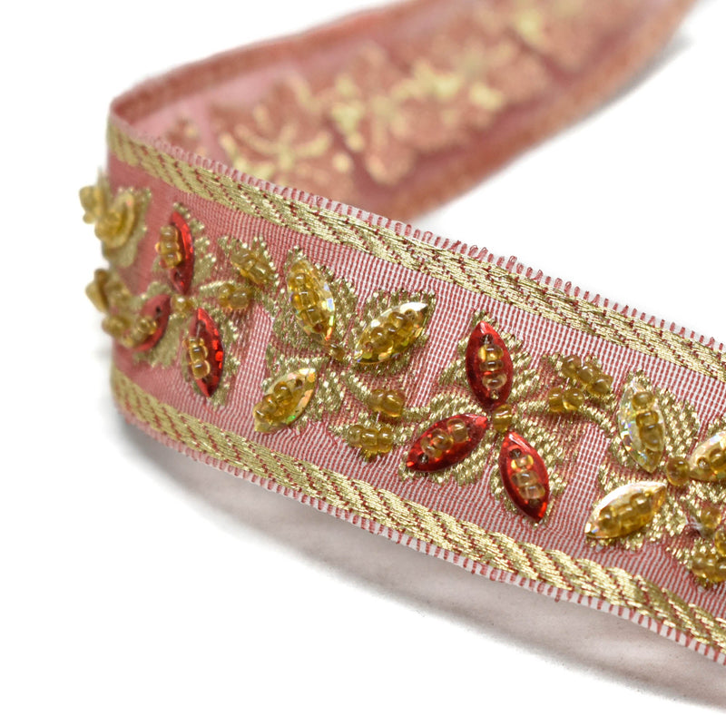 Sequins Beaded Floral Trim Red 1.25 Inch