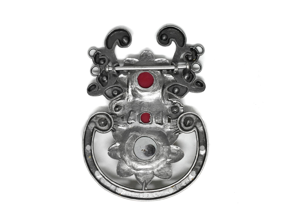 Floral Buckle Connector Silver Metal Beaded 4.90 x 3.63