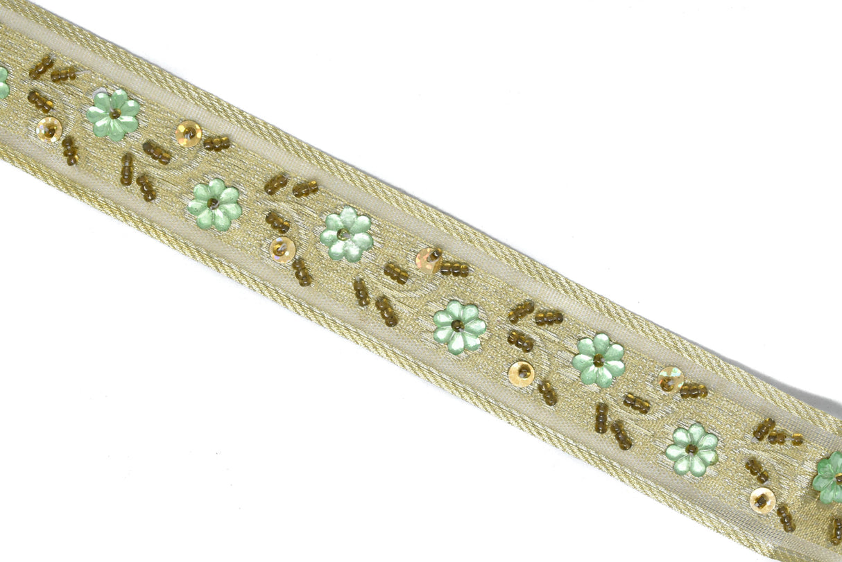 Embroidered Floral Sequins Trim 1.125"