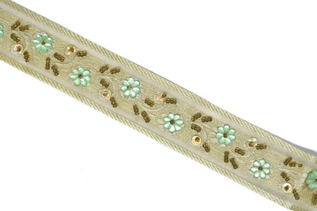 Embroidered Floral Sequins Trim 1.125"