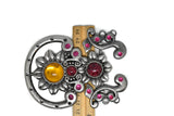 Floral Buckle Connector Silver Metal Beaded 4.90 x 3.63