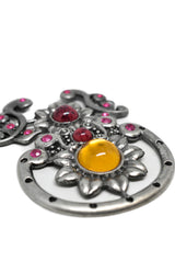 Floral Buckle Connector Silver Metal Beaded 4.90 x 3.63