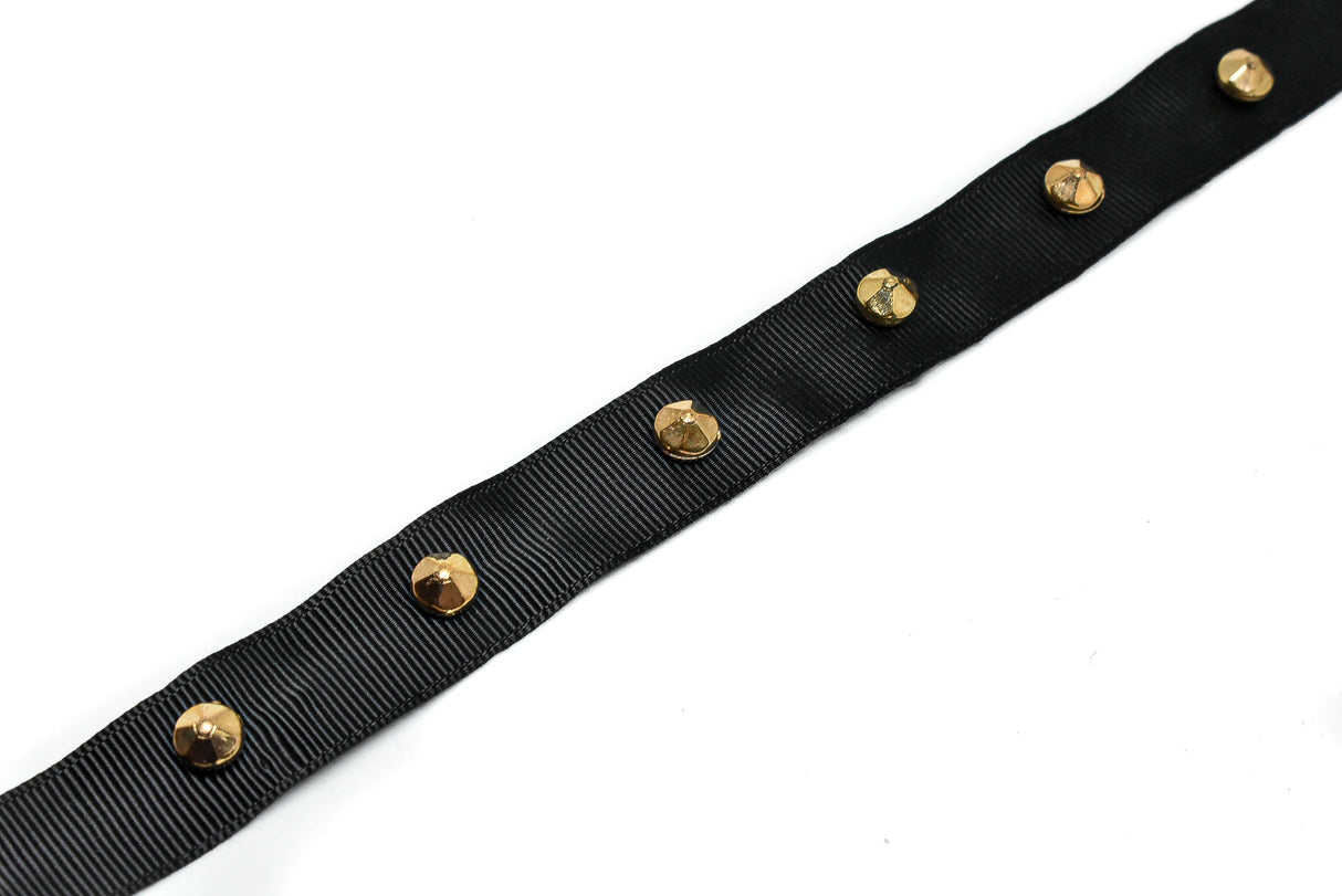 Studded Grosgrain Ribbon Black Gold 0.90"