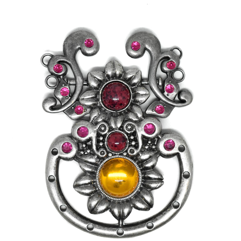 Floral Buckle Connector Silver Metal Beaded 4.90 x 3.63