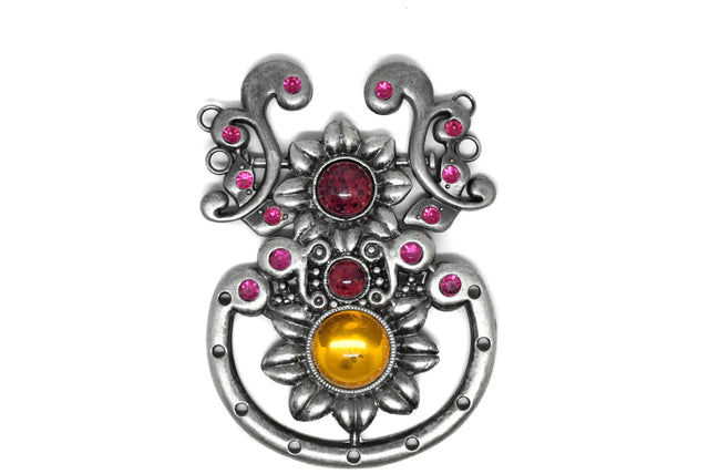 Floral Buckle Connector Silver Metal Beaded 4.90 x 3.63