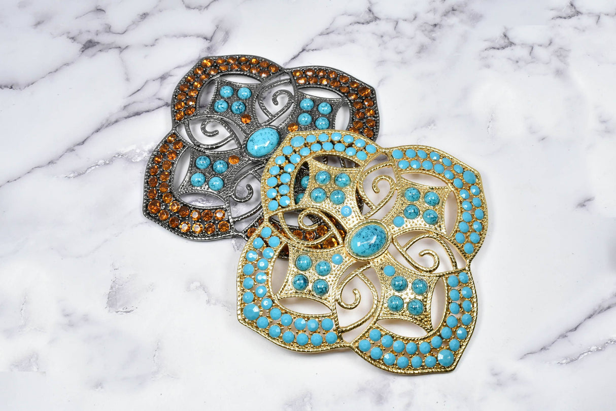 Rhinestone Turquoise Metal Buckle