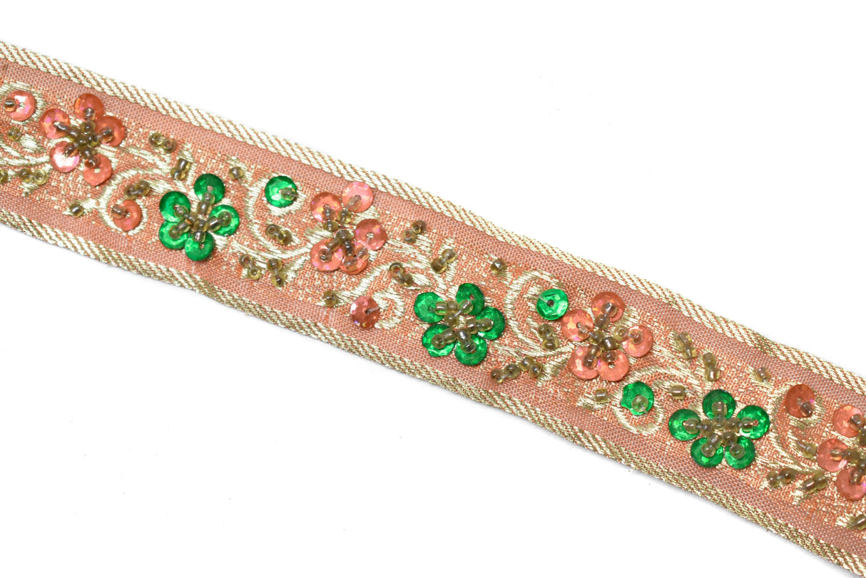 Embroidered Floral Sequins Trim 1.125"