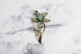 Rhinestone Flower Brooch Green Blue 1.50 x 2.50