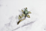 Rhinestone Flower Brooch Green Blue 1.50 x 2.50