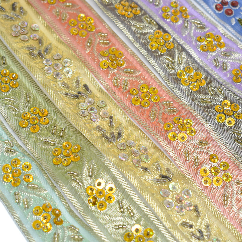Sequins Beaded Floral Trim 1.25"
