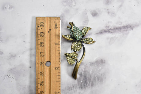 Rhinestone Flower Brooch Green Blue 1.50 x 2.50
