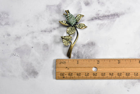 Rhinestone Flower Brooch Green Blue 1.50 x 2.50