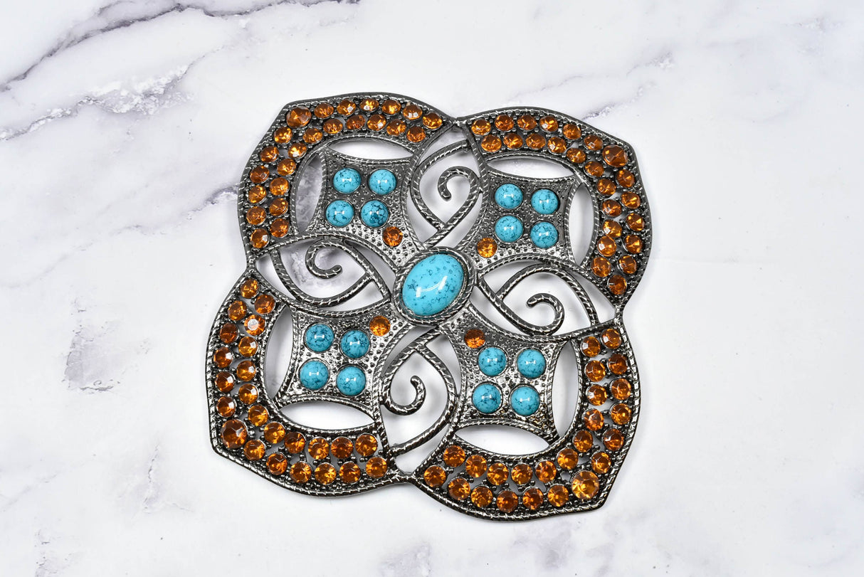 Rhinestone Turquoise Metal Buckle