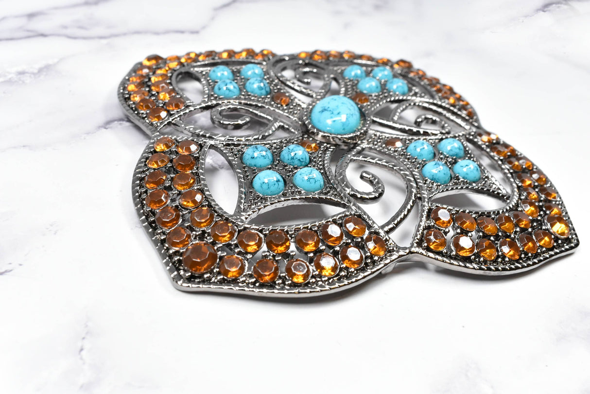 Rhinestone Turquoise Metal Buckle