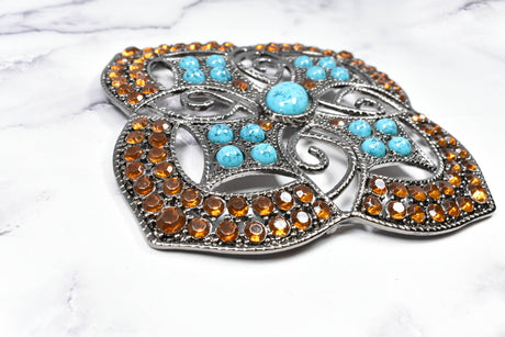 Rhinestone Turquoise Metal Buckle
