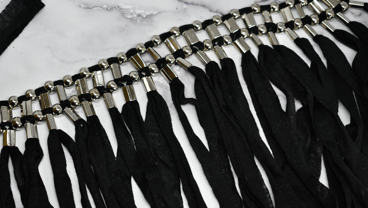 Fringe Trim Metallic Silver Beads