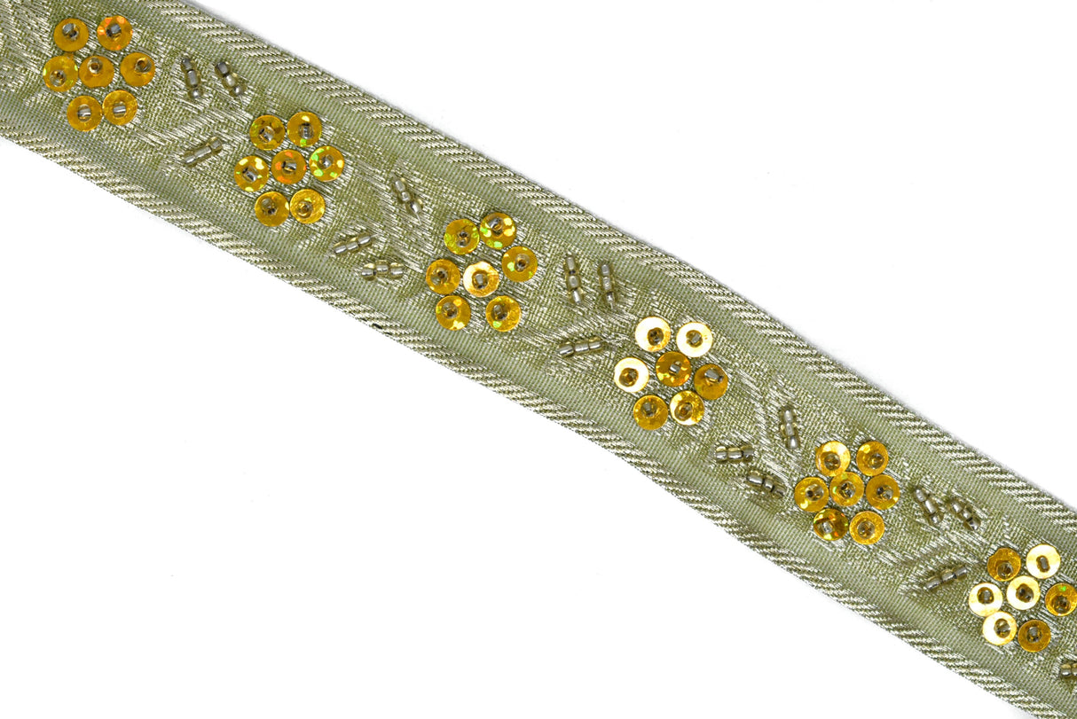 Sequins Beaded Floral Trim 1.25"