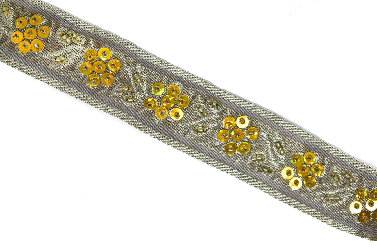 Sequins Beaded Floral Trim 1.25"