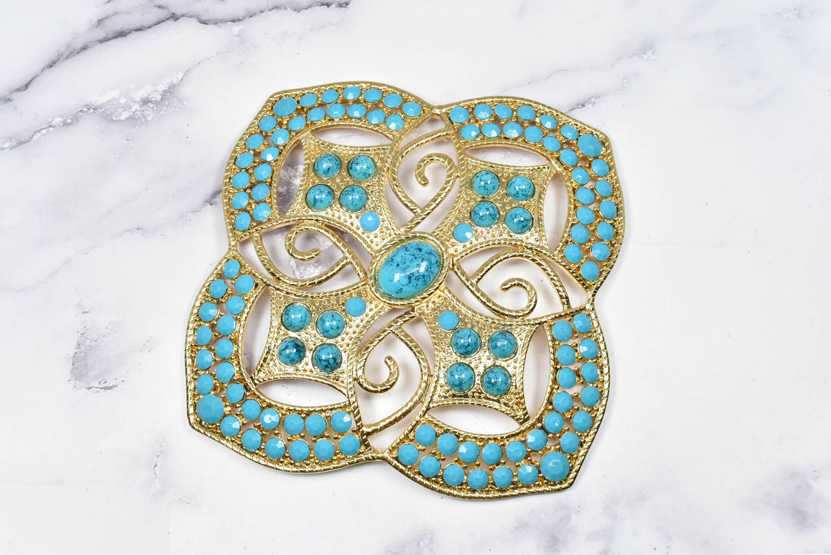 Rhinestone Turquoise Metal Buckle