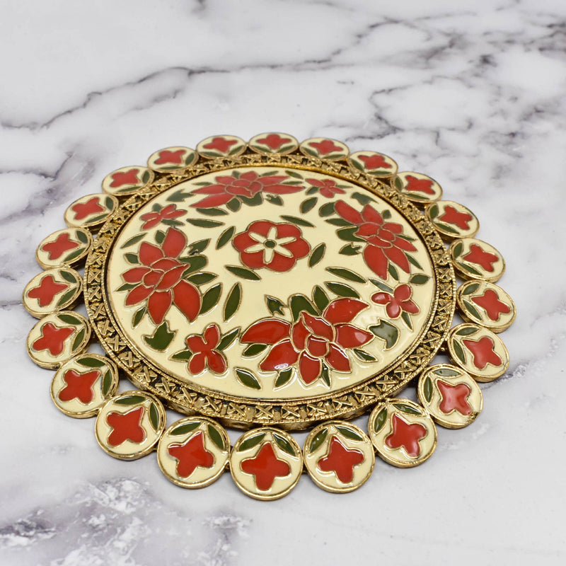 Floral Buckle Vintage Gold Red 4 7/8