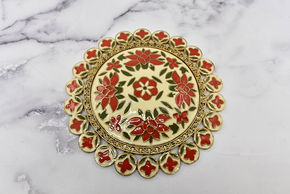Floral Buckle Vintage Gold Red 4 7/8