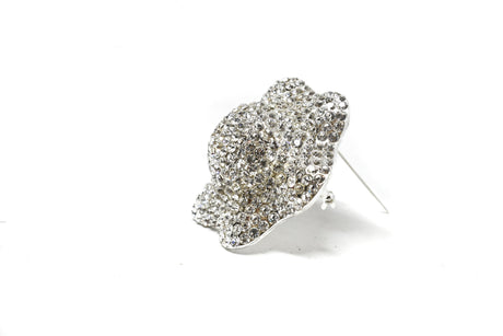 Rhinestone Brooch Silver Flower 2.50"