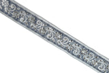 Embroidered Floral Sequin Trim 1" Silver